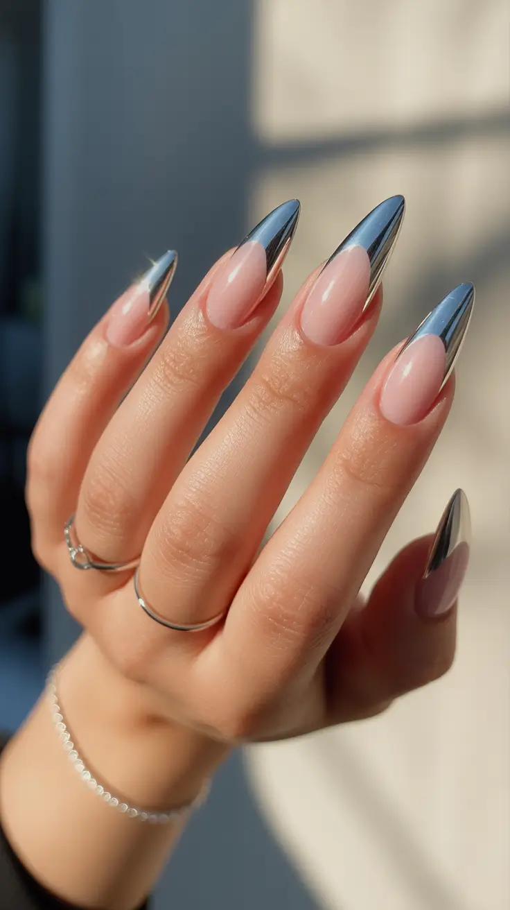 New Chrome Nails Ideas 2026 Pink Chrome French Tip