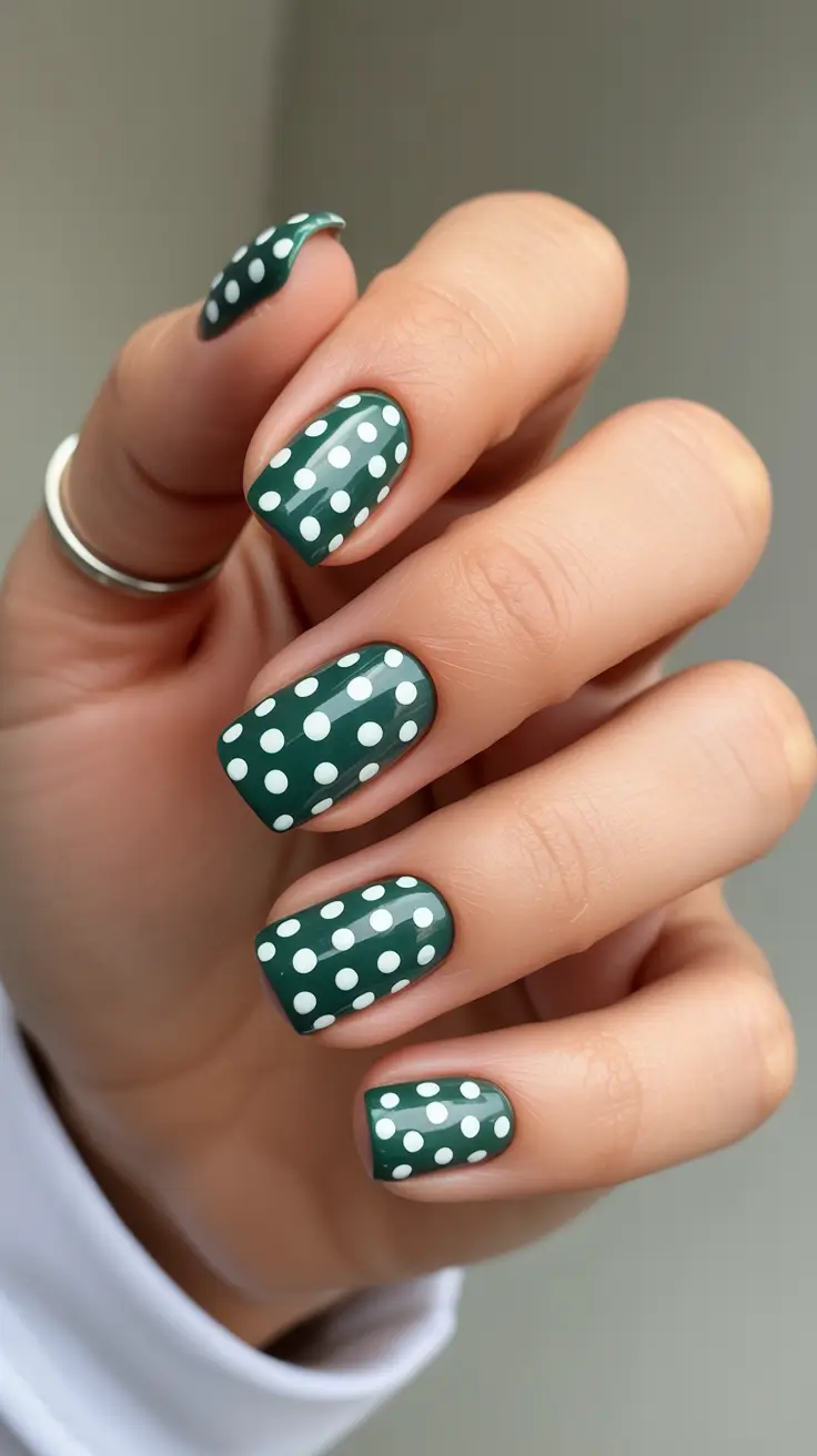 New Short Acrylic Nails 2026 Polka Dot Green