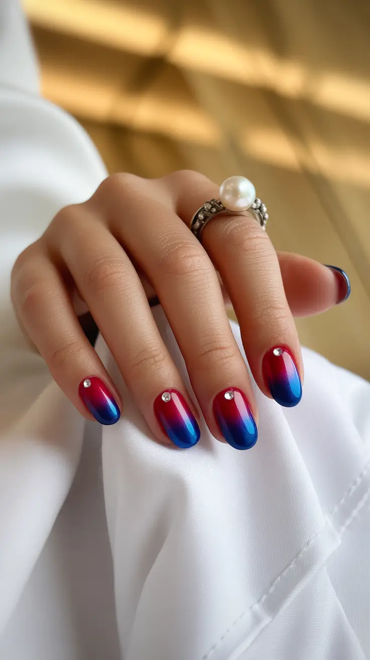 New Short Acrylic Nails 2026 Red Blue Ombre