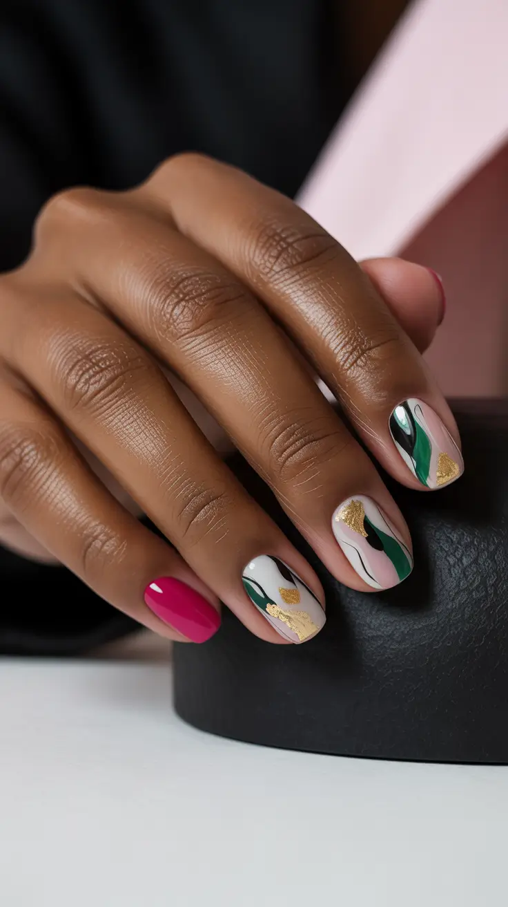 New Short Acrylic Nails 2026 Abstract Gold Design