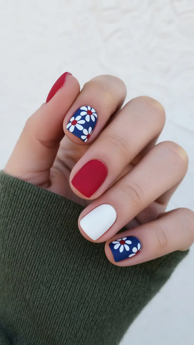 New Short Acrylic Nails 2026 Floral Design