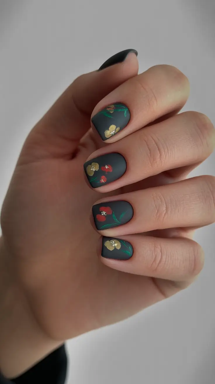 New Short Acrylic Nails 2026 Green Floral Design