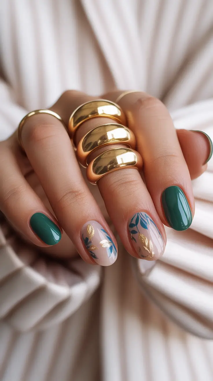 New Short Acrylic Nails 2026 Green Botanical