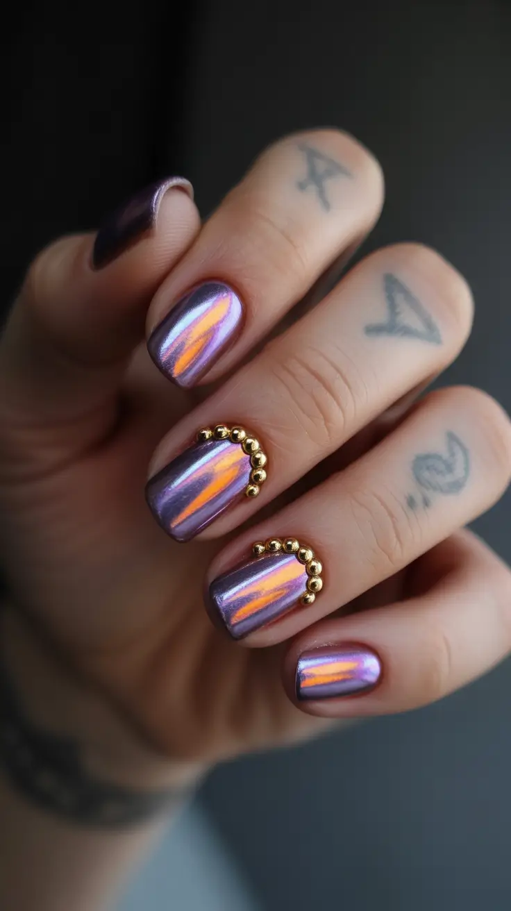 New Short Acrylic Nails 2026 Purple Chrome