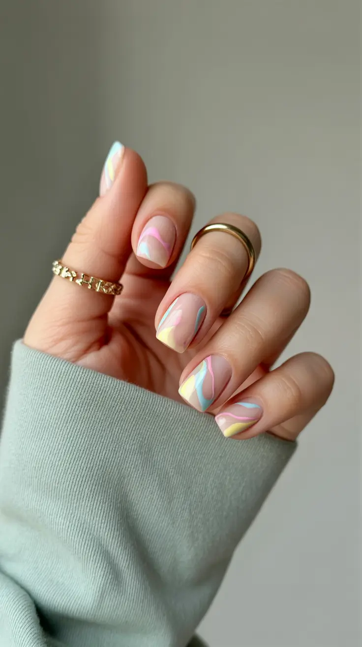 Nude Nails for Work 2026 Pastel Swirl Nude