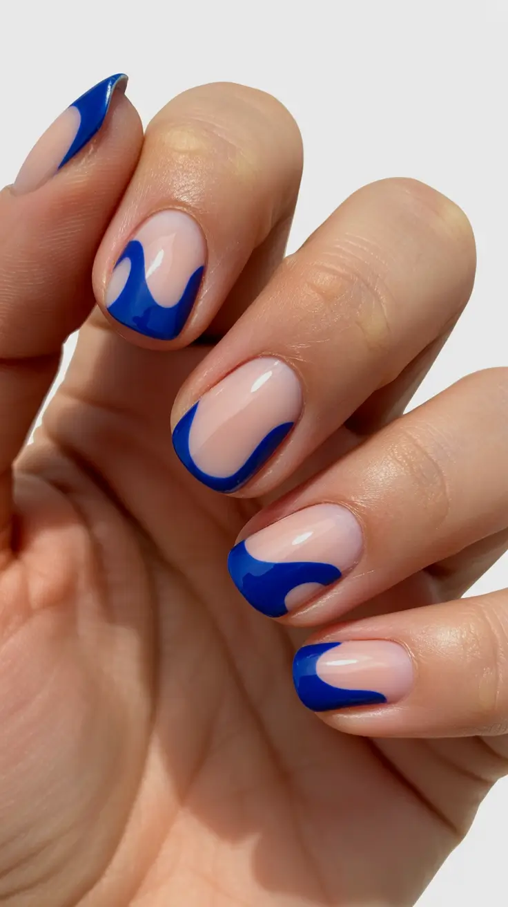 Nude Nails for Work 2026 Blue Wave French
