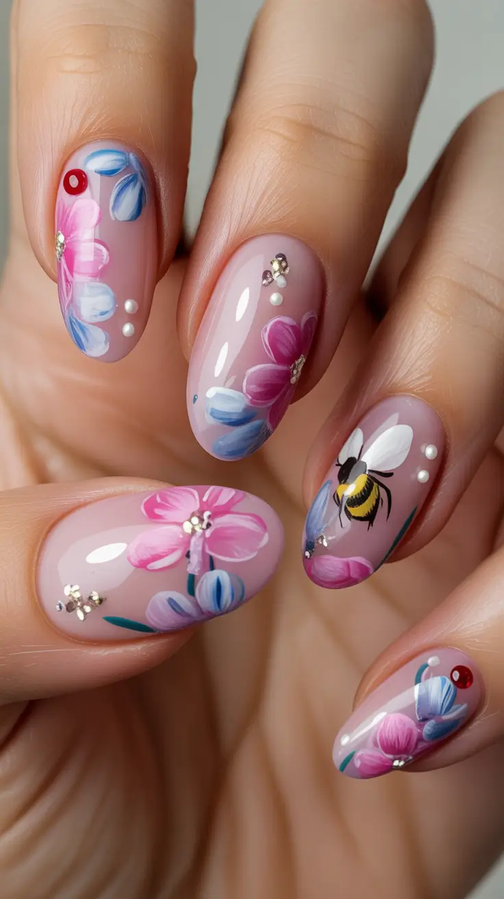 Nude Nails for Work 2026 Soft Floral Nude