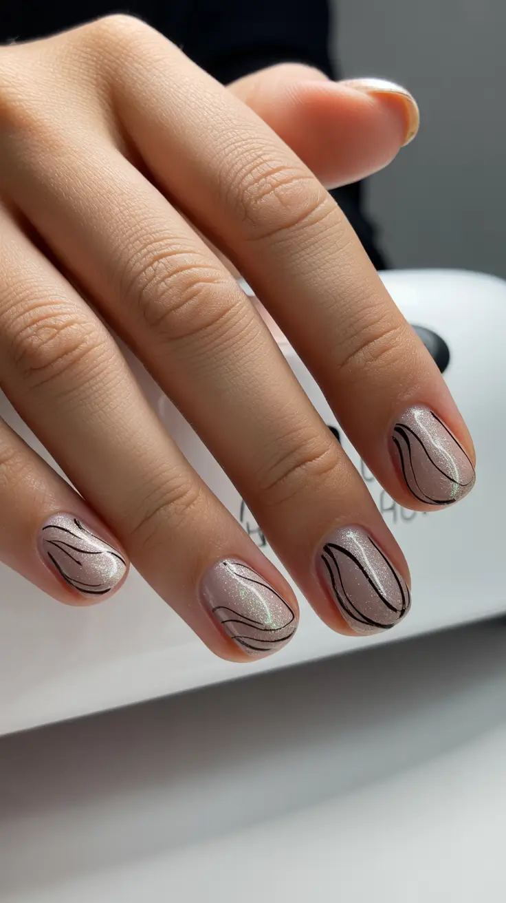 Nude Nails for Work 2026 Metallic Line Design
