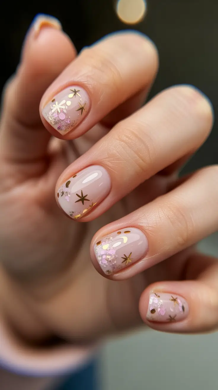 Nude Nails for Work 2026 Gold Sparkle Nude