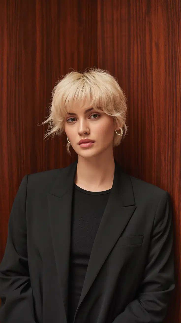 pixie hairstyles 2026 Soft Shaggy Pixie With Textured Bangs