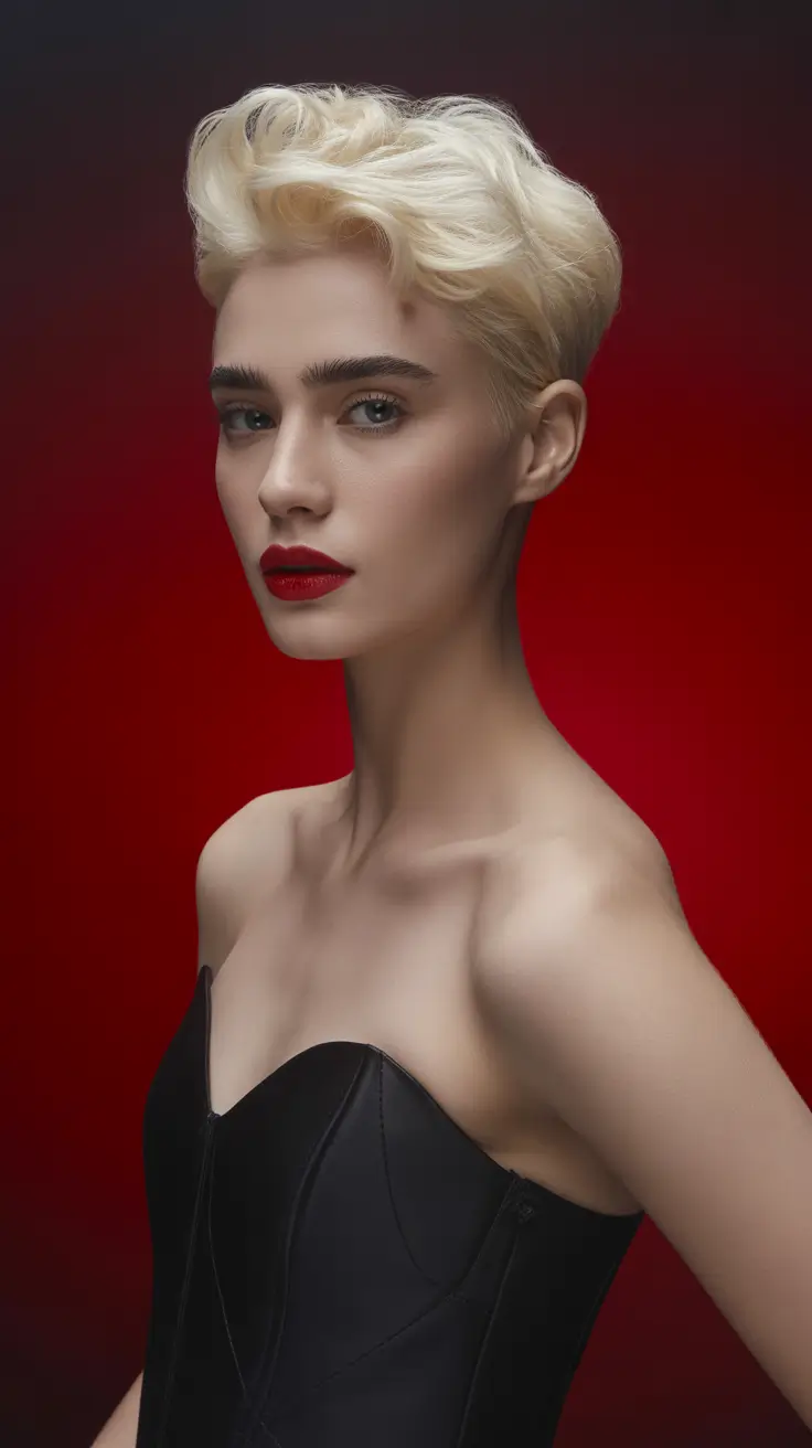 pixie hairstyles 2026 Platinum Pixie With Sculpted Volume