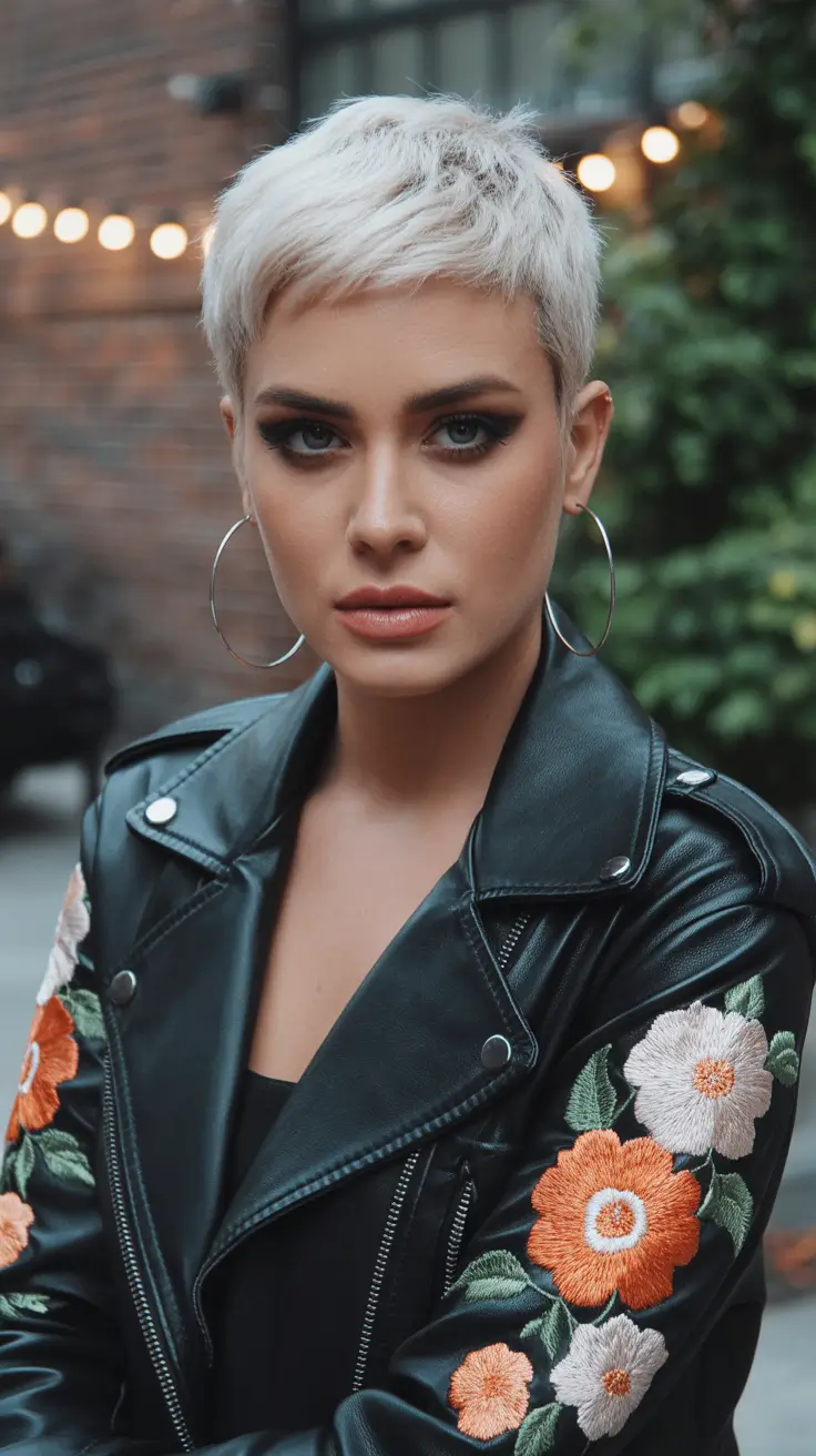 pixie hairstyles 2026 Textured Silver Pixie With Confident Edge