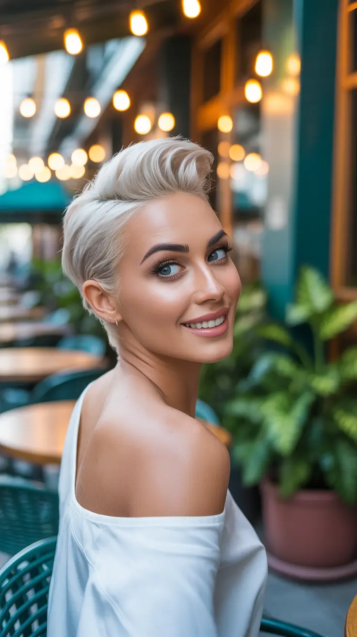 pixie hairstyles 2026 Bright Blonde Pixie With Lifted Crown