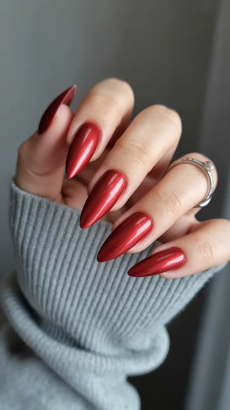 Red Nails 2026 Dark Cherry Almond