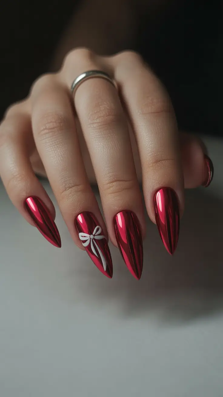 Red Nails 2026 Chrome Bow