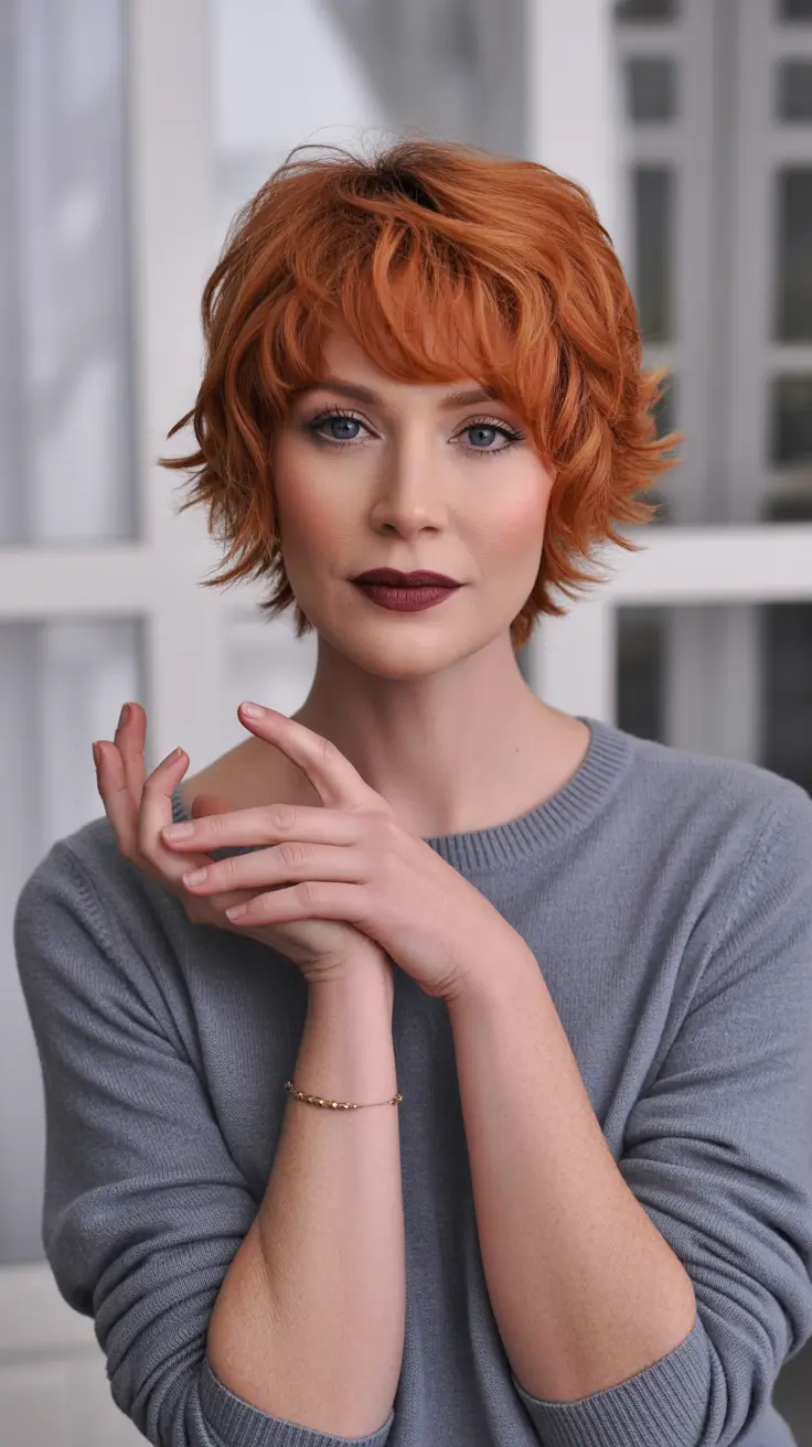 Short Haircuts 2026 Modern Shag in Fiery Copper