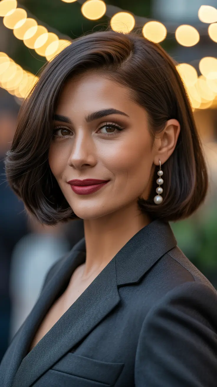 Short Haircuts 2026 Polished Side-Part Bob Glam