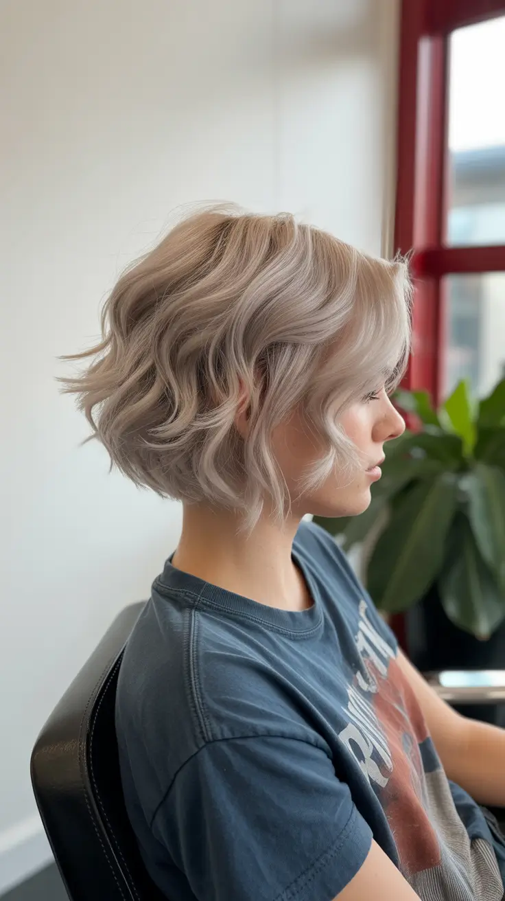 Short Haircuts 2026 Silver Wavy Bob with Modern Texture