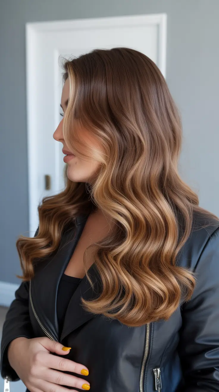 Haircuts for Plus Size Women 2026 Copper Latte Waves with Effortless Shine