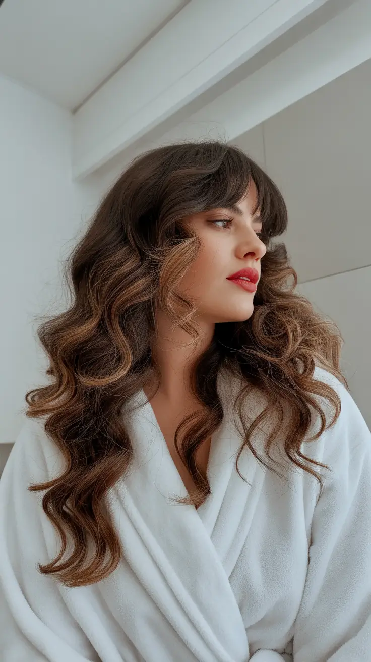 Haircuts for Plus Size Women 2026 Soft Curls with Curtain Bangs Charm