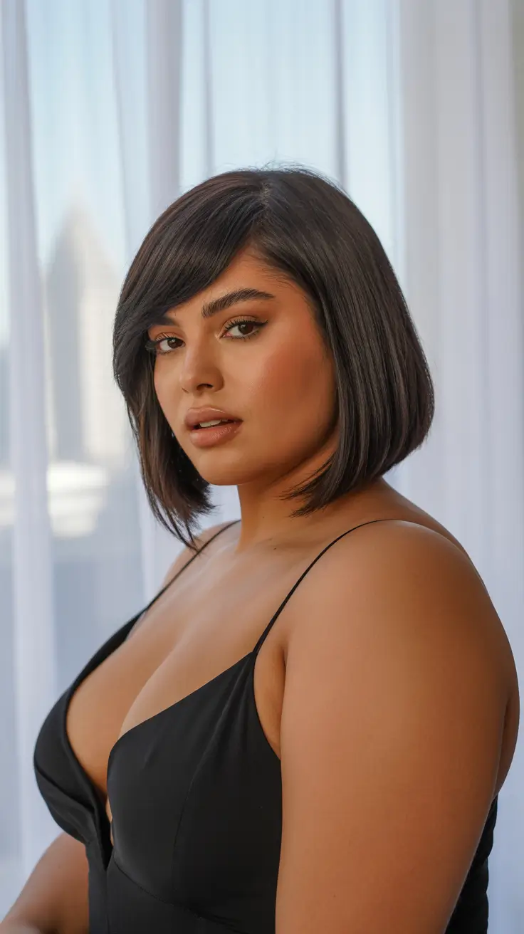 Haircuts for Plus Size Women 2026 Sleek Side Part Bob for Effortless Confidence