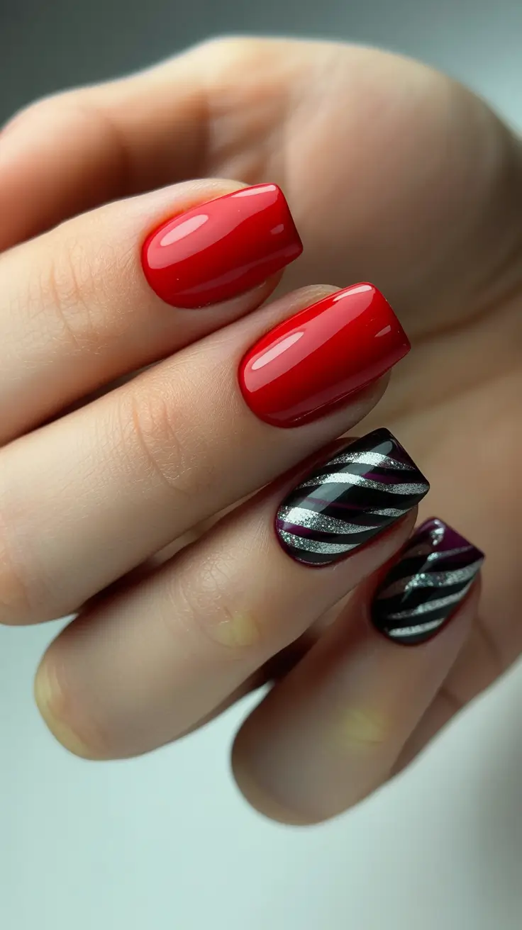 Square Nail Designs 2026 Red Graphic Accent