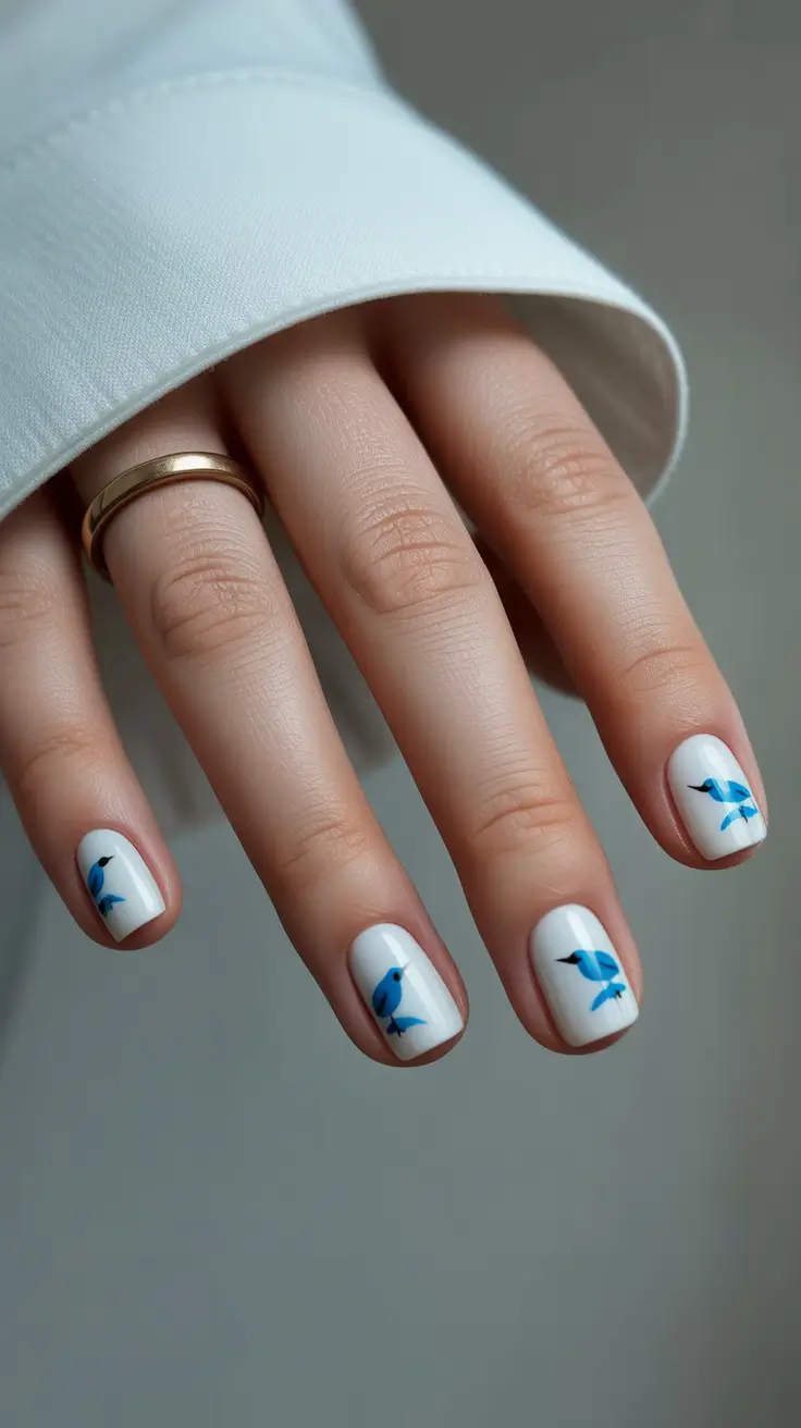 Square Nail Designs 2026 White Blue Minimal Art