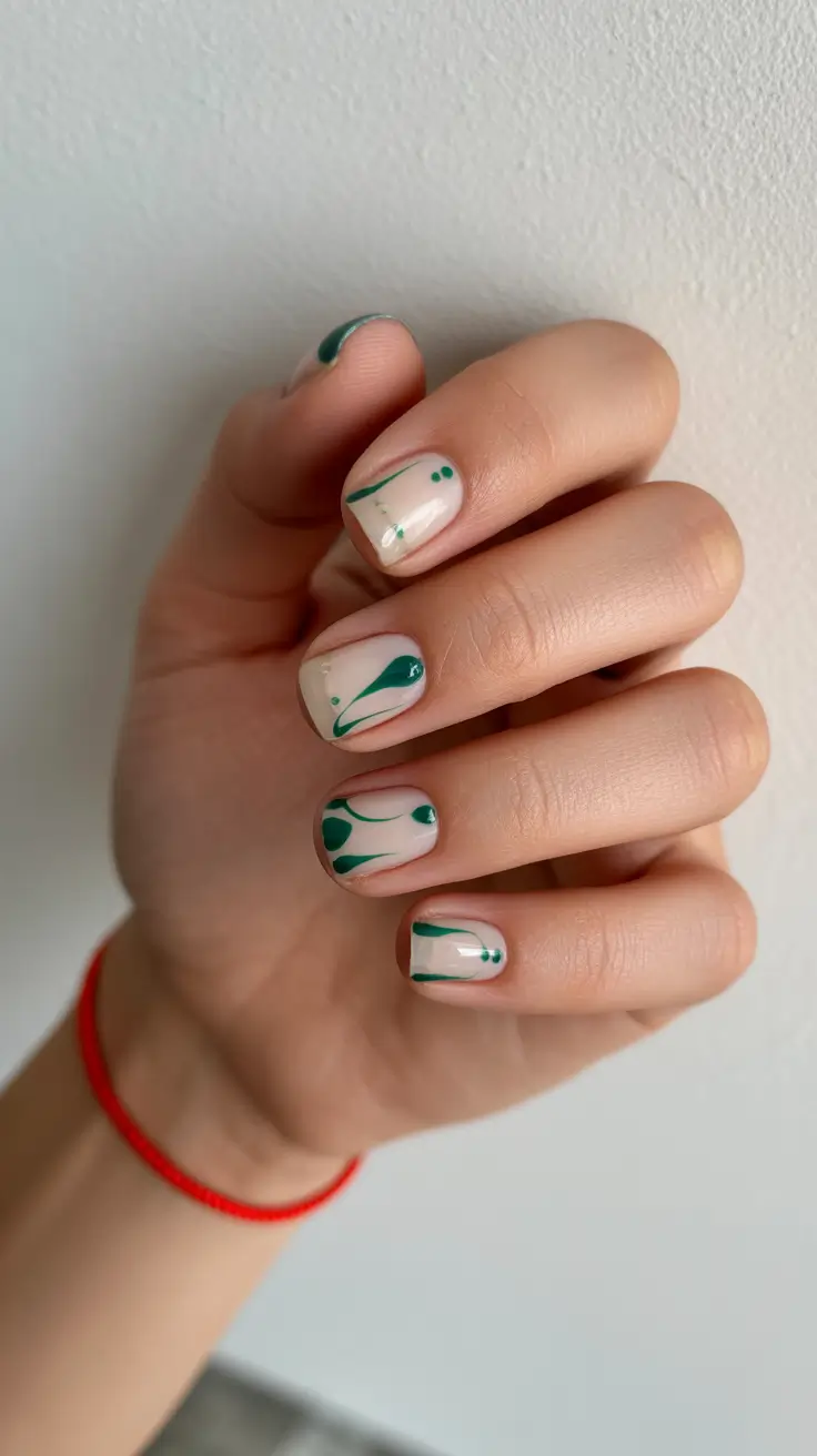 Square Nail Designs 2026 Short Square Nails Green Abstract Lines