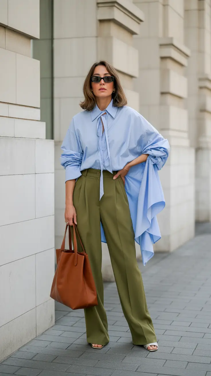 Stylish Basic Outfits 2026 Blue and Olive