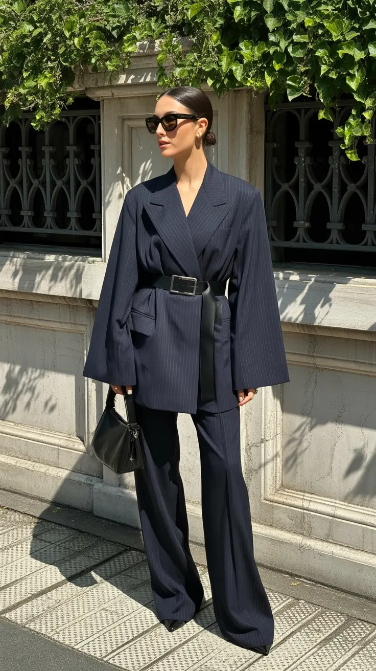 Stylish Basic Outfits 2026 Sharp Pinstripes