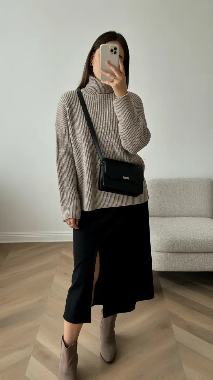 basic outfits 2026 sweater skirt winter casual