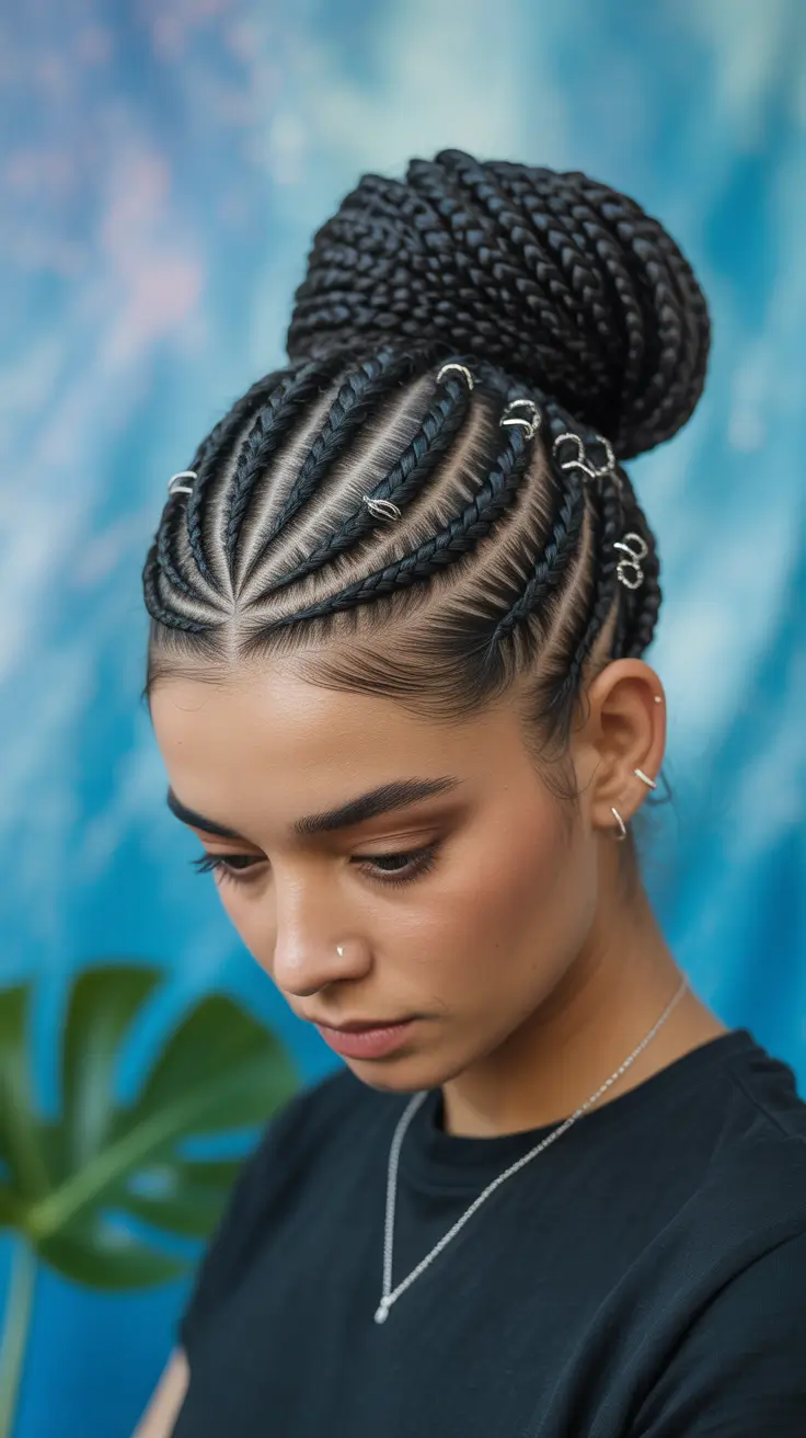 Curly hairstyle 2026 High Bun with Braids