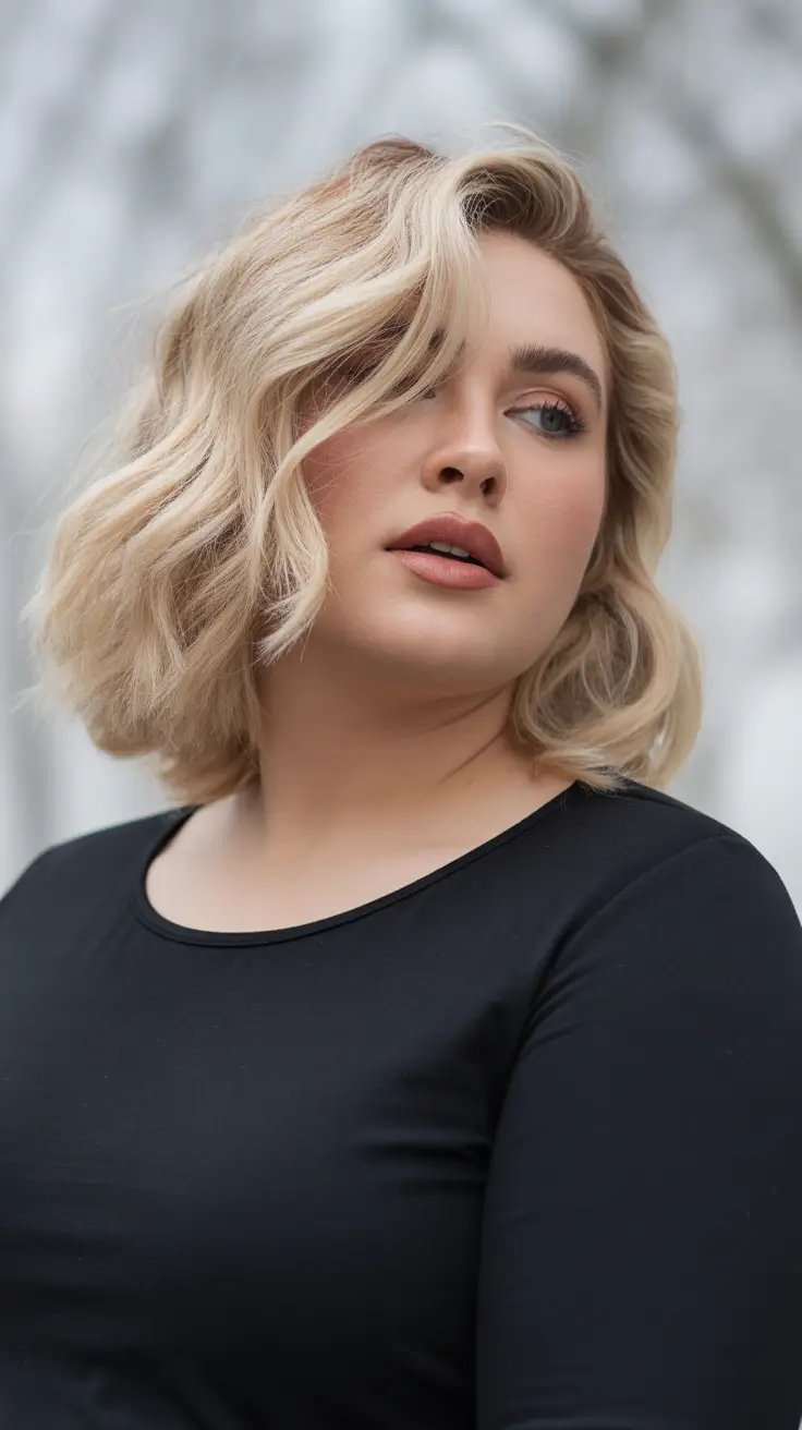 Haircuts for Chubby Faces 2026 Soft Blonde Wave Bob