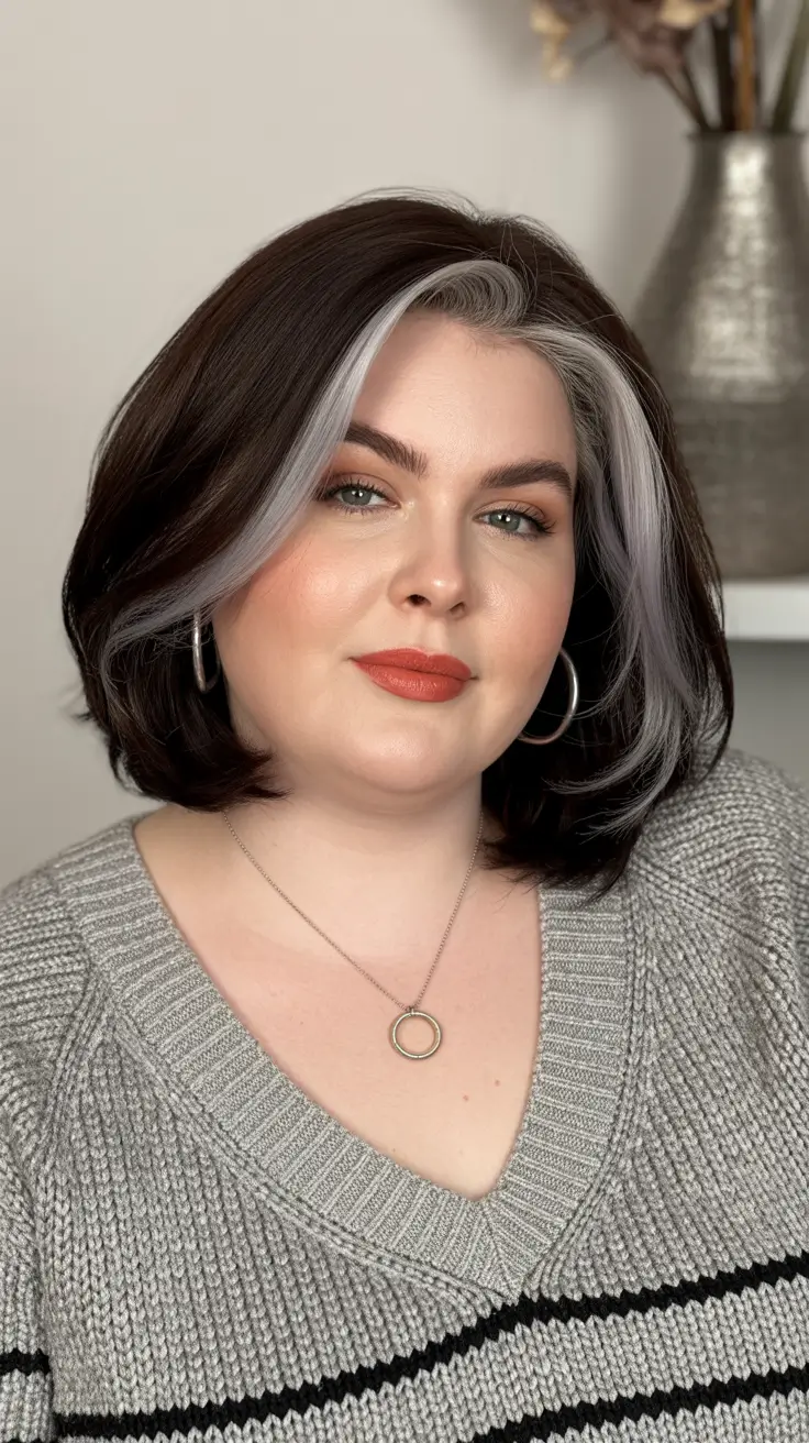 Haircuts for Chubby Faces 2026 Short Bob with Silver Money Piece