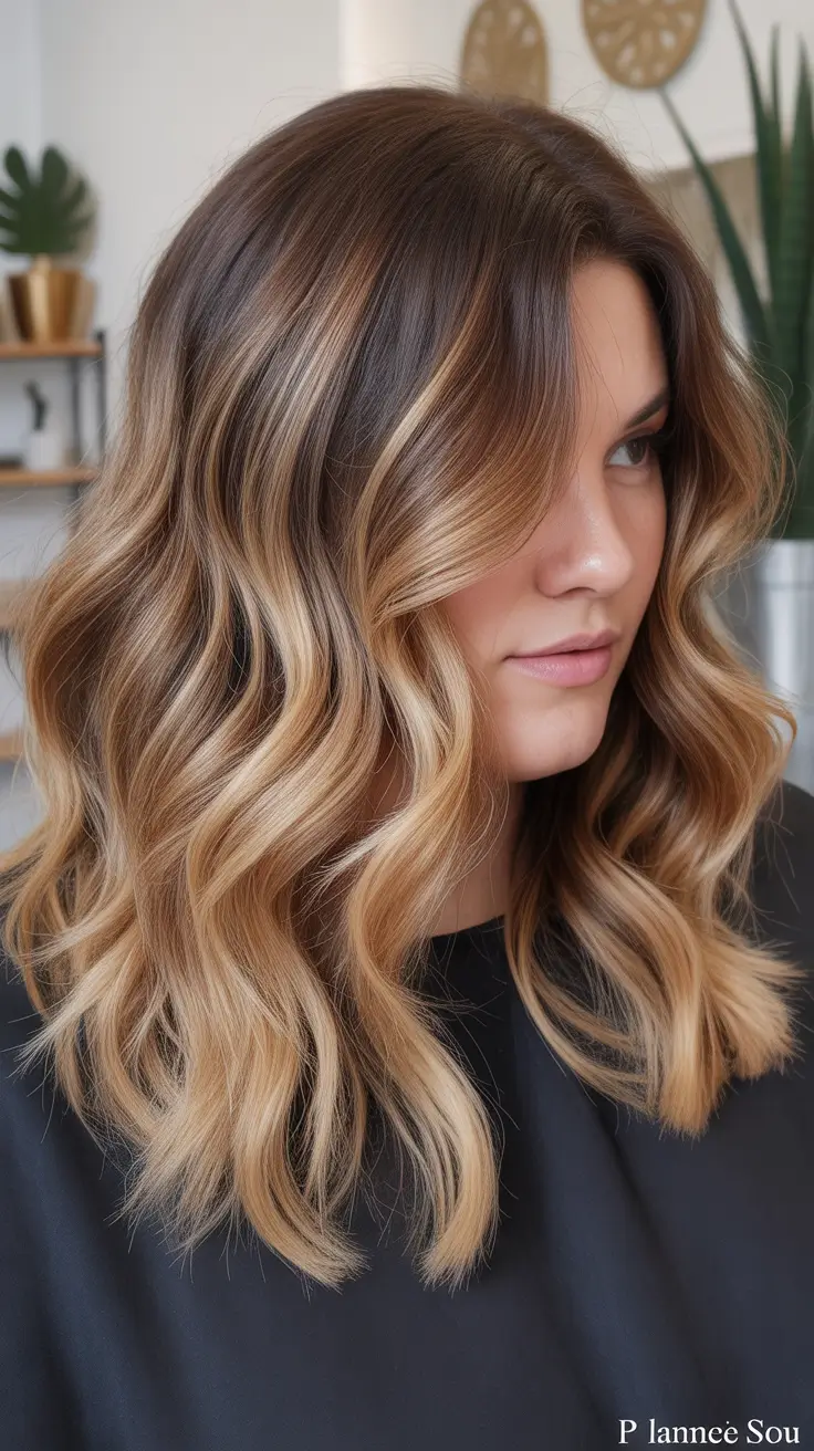 Haircuts for Chubby Faces 2026 Warm Balayage Waves