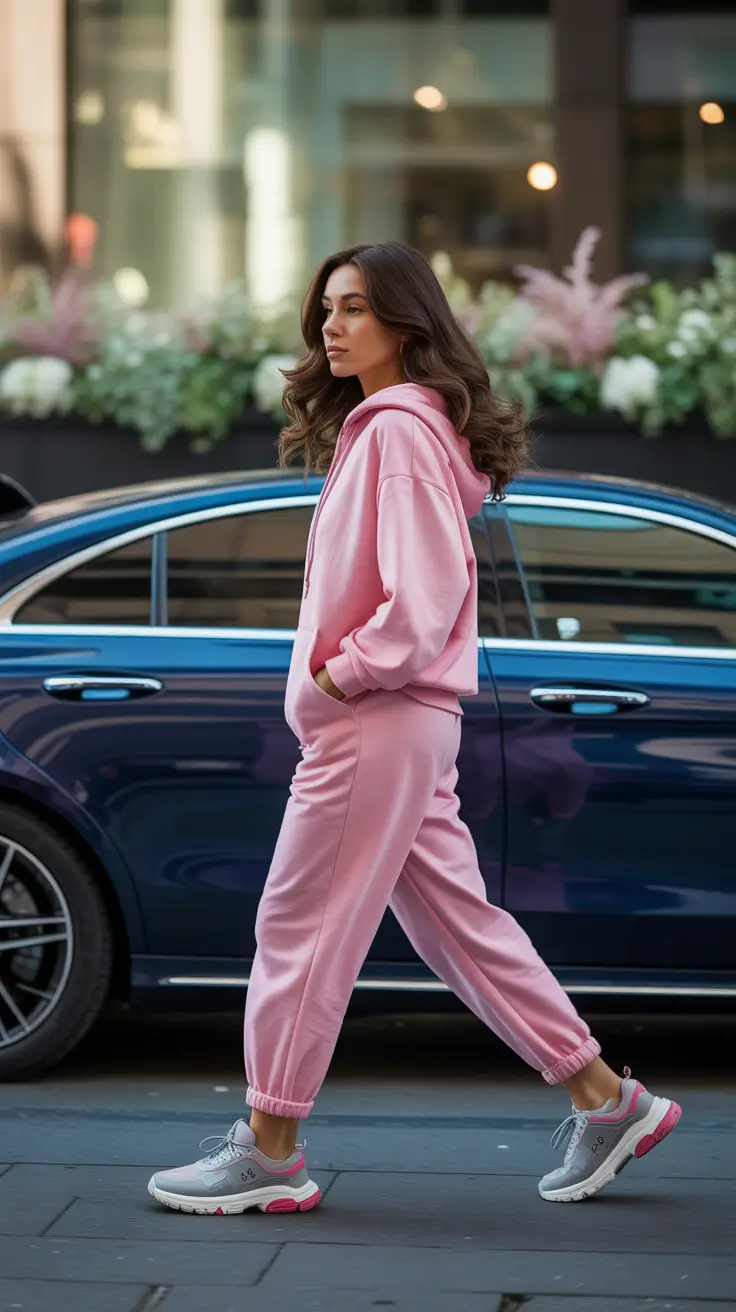 modest outfits 2026 pink tracksuit for casual wear