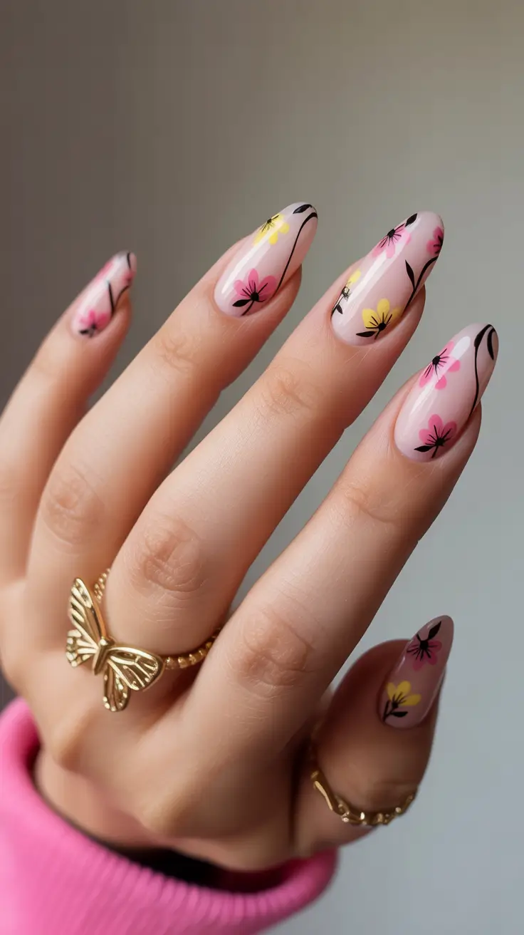 Wedding Nail Designs for Bride 2026 Soft Botanical Almond