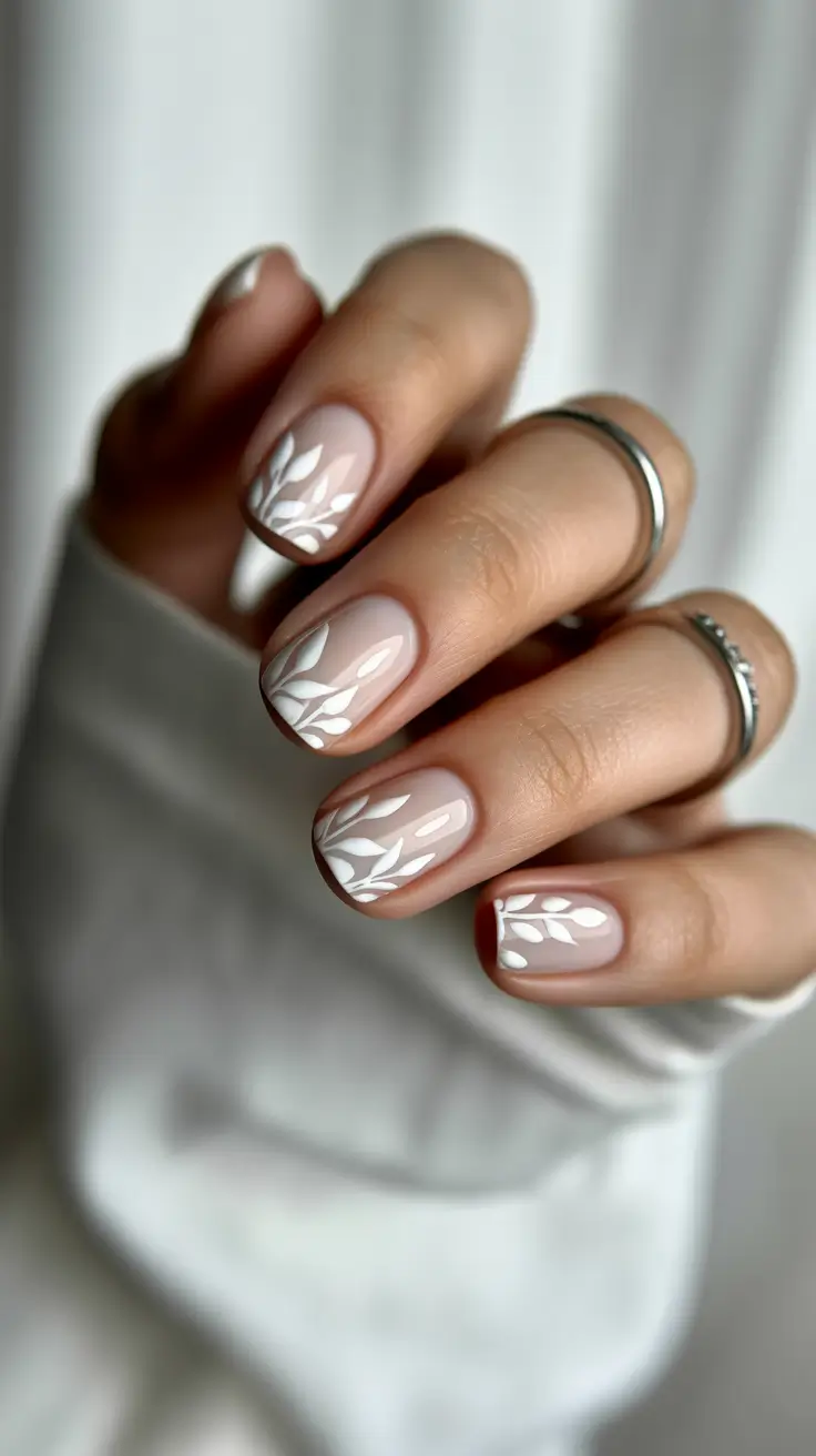 wedding nails 2026 Minimal Botanical Art Oval