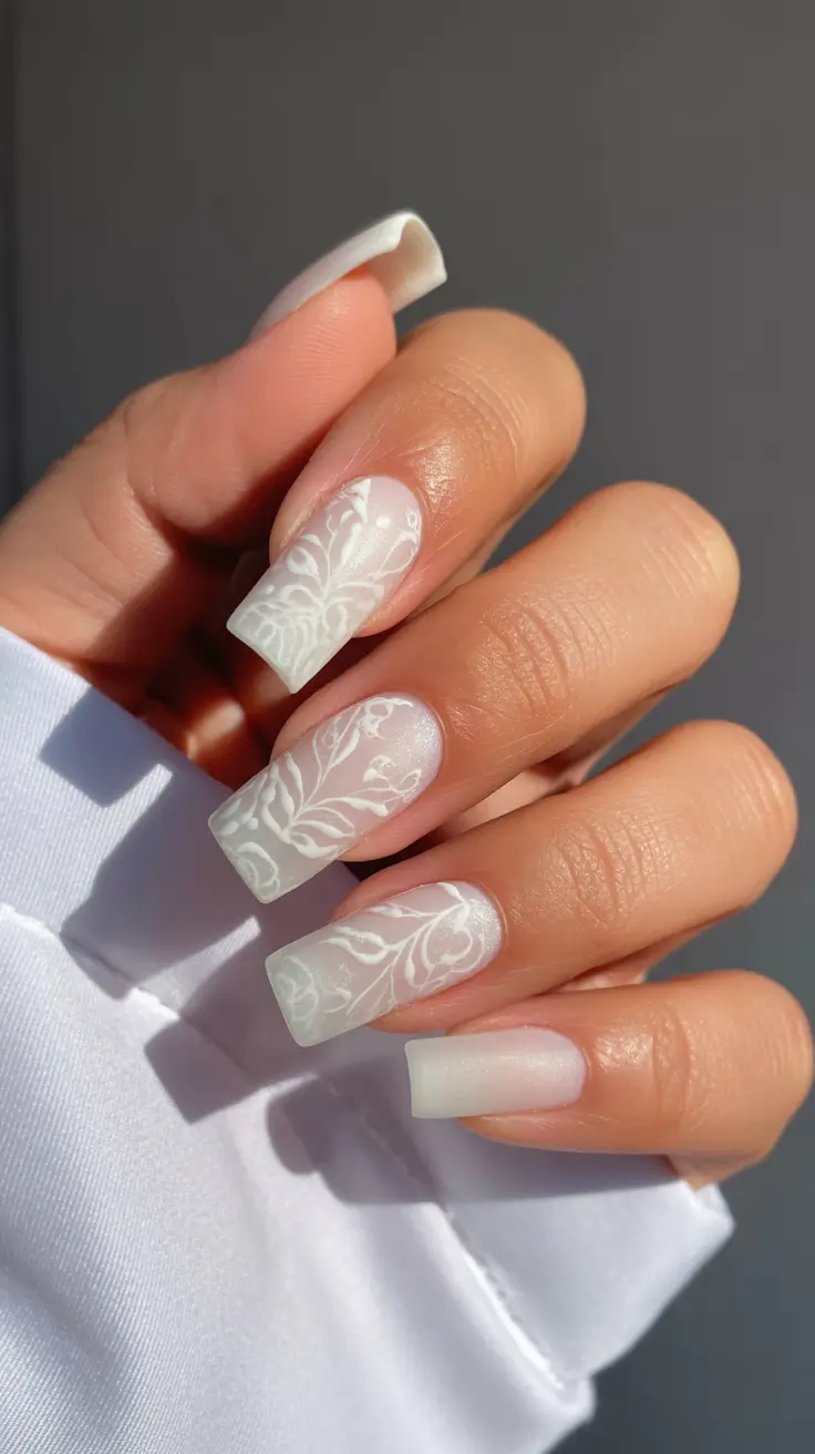 wedding nails 2026 Classic Square Lace Bridal Nails