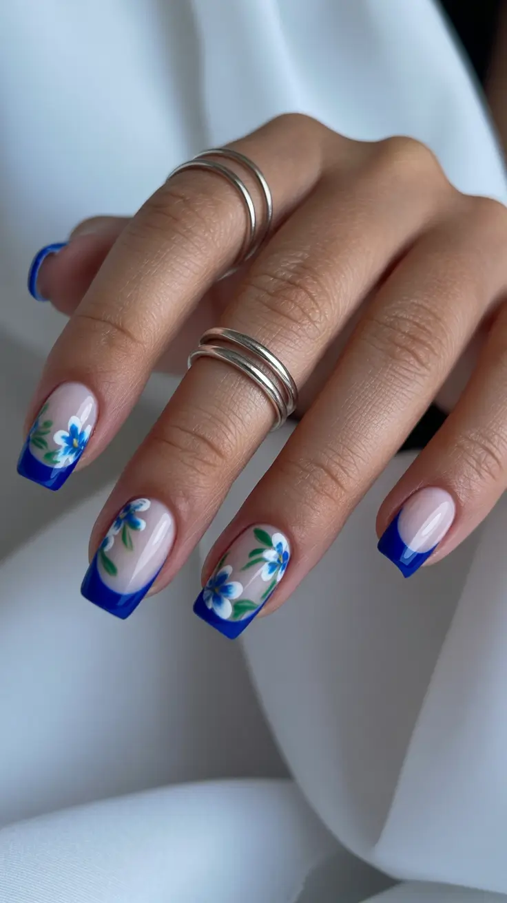 Wedding Nail Designs for Bride 2026 Blue French Floral