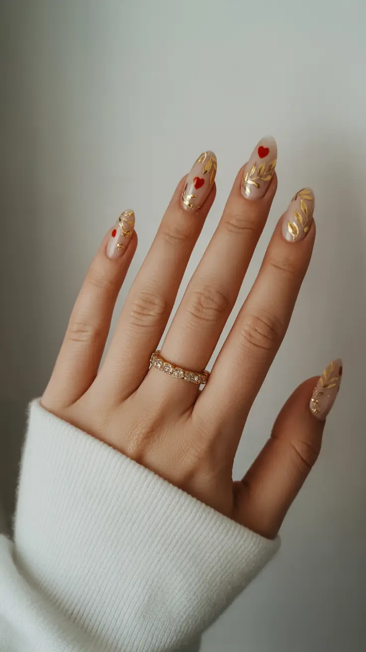 Wedding Nail Designs for Bride 2026 Gold Leaf Almond