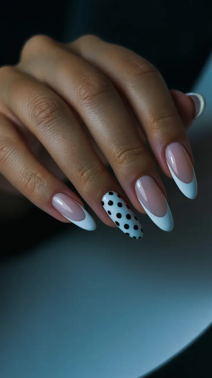 White Nail Designs 2026 French Tips with a Polka Dot Twist