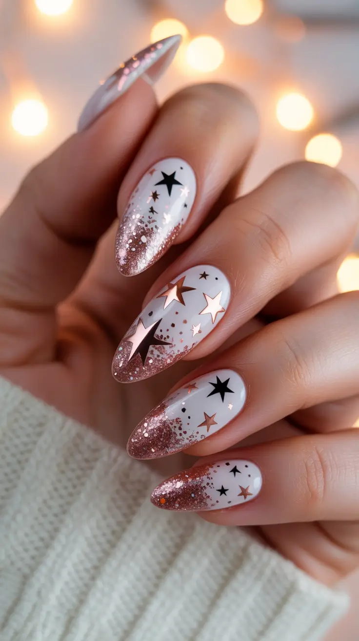 White Nail Designs 2026 Starry Glitter Art
