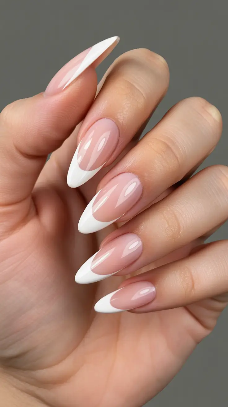 White Nail Designs 2026 Classic Short White French Almond