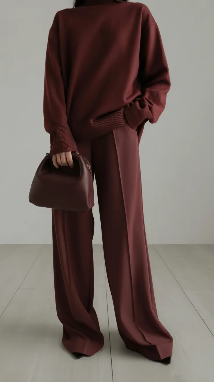 spring business casual outfits 2026 Deep Wine Comfort for Long Workdays