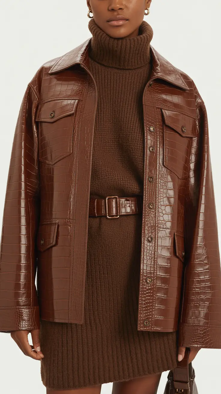 spring business casual outfits 2026 Textured Brown Layers with a Dress Feel