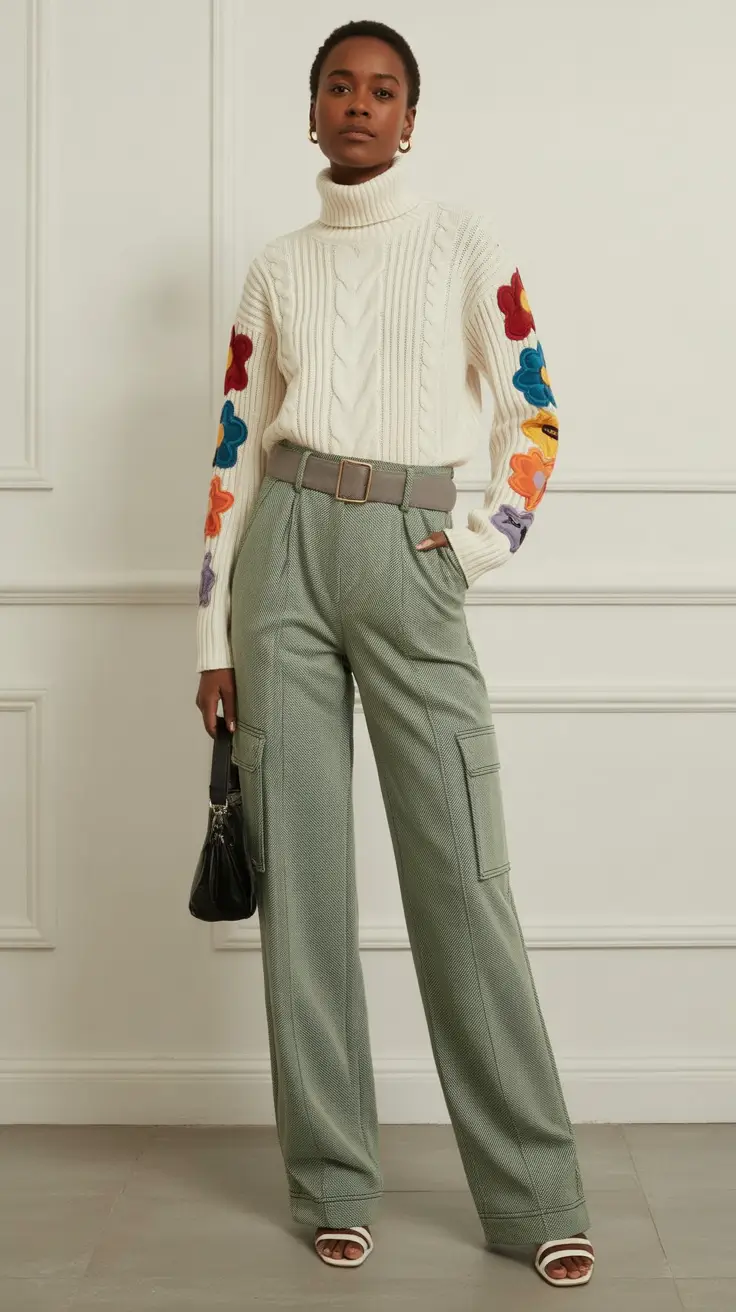 spring business casual outfits 2026 Playful Knit Details with Relaxed Pants