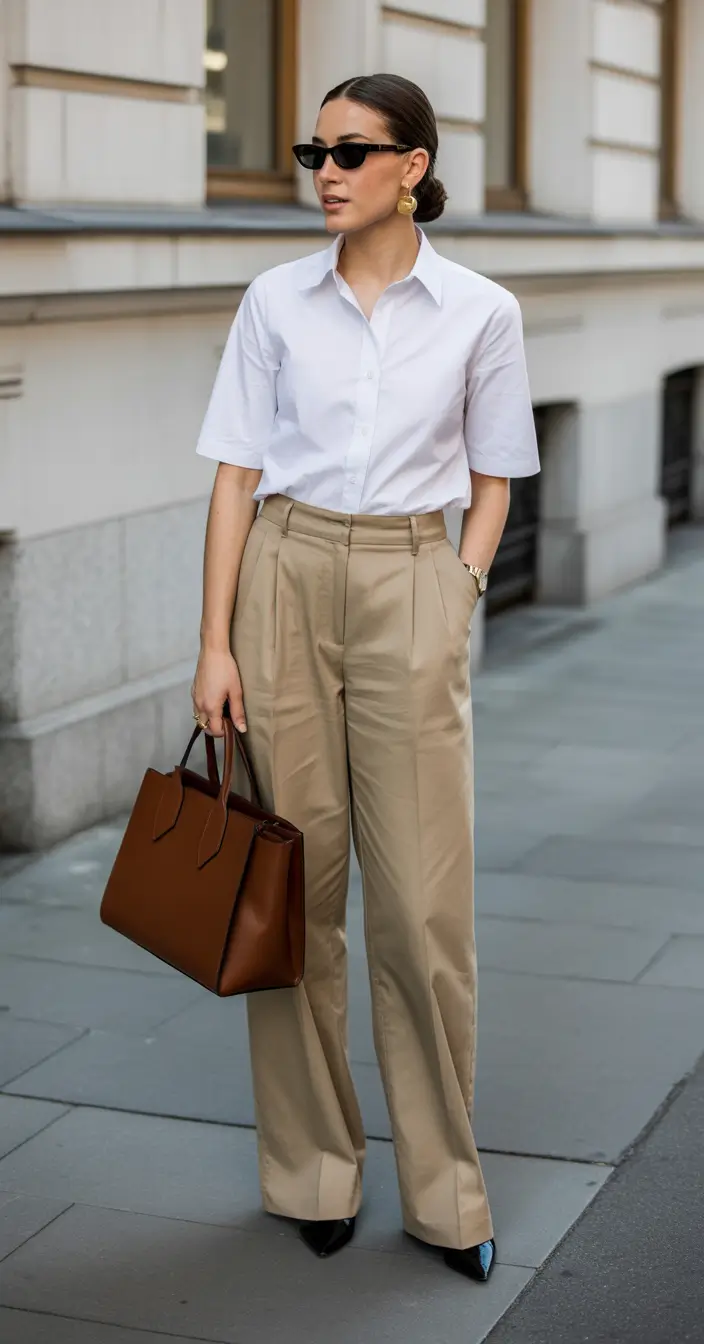 spring business casual outfits 2026 Classic White Shirt Done the Modern Way
