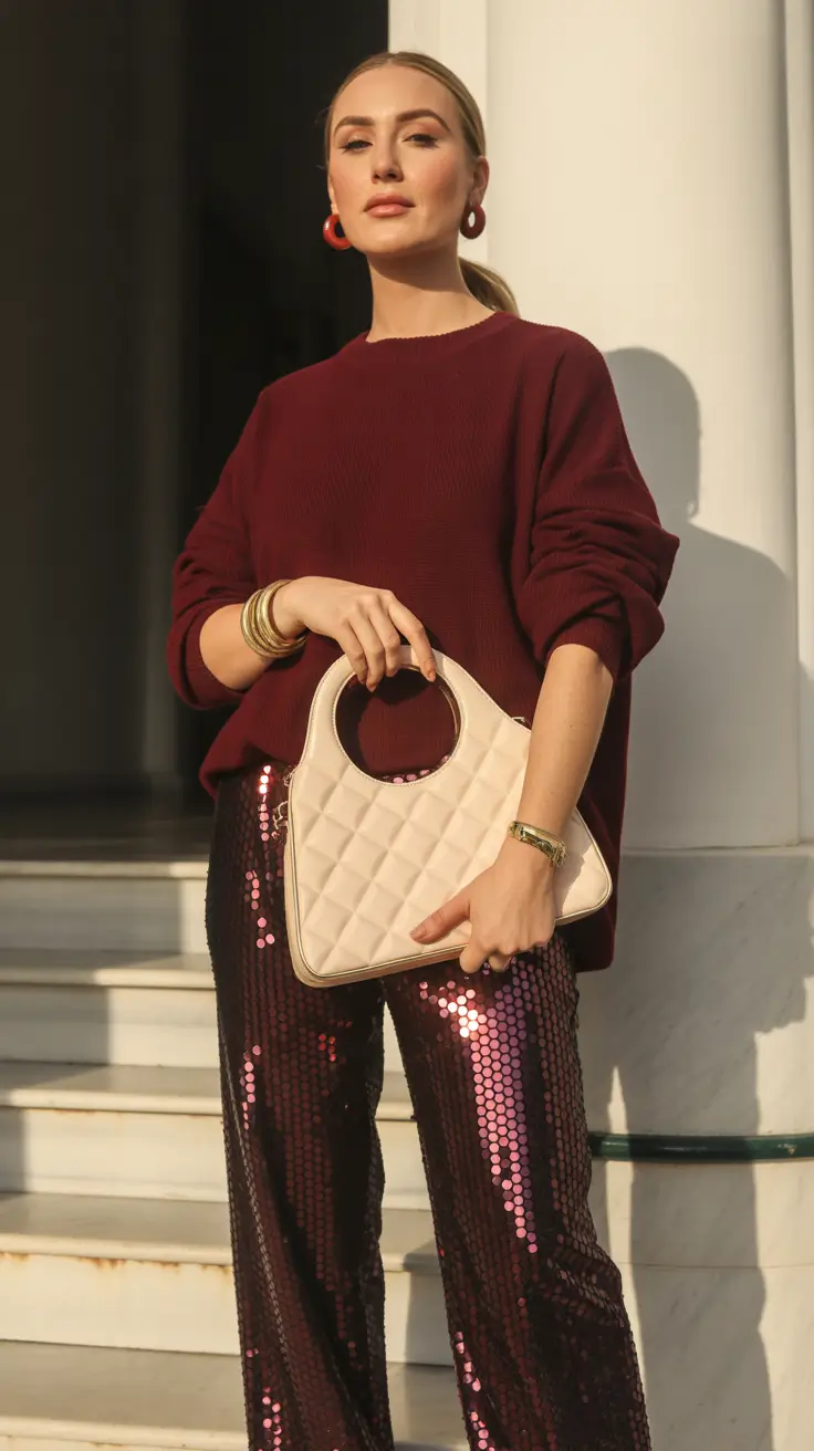 Spring Capsule Wardrobe 2026 Burgundy Sparkle for After Dark Plans