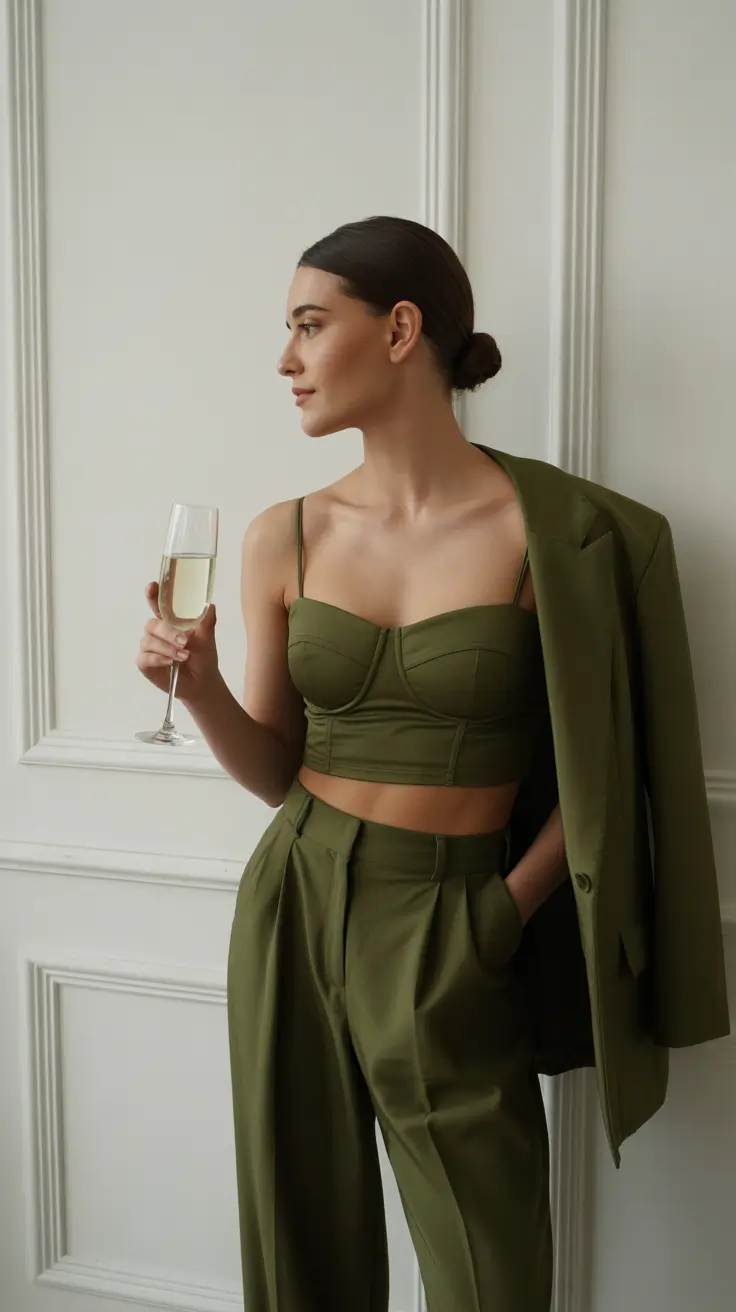 Spring Capsule Wardrobe 2026 Olive Evening Set for Soft Spring Glam